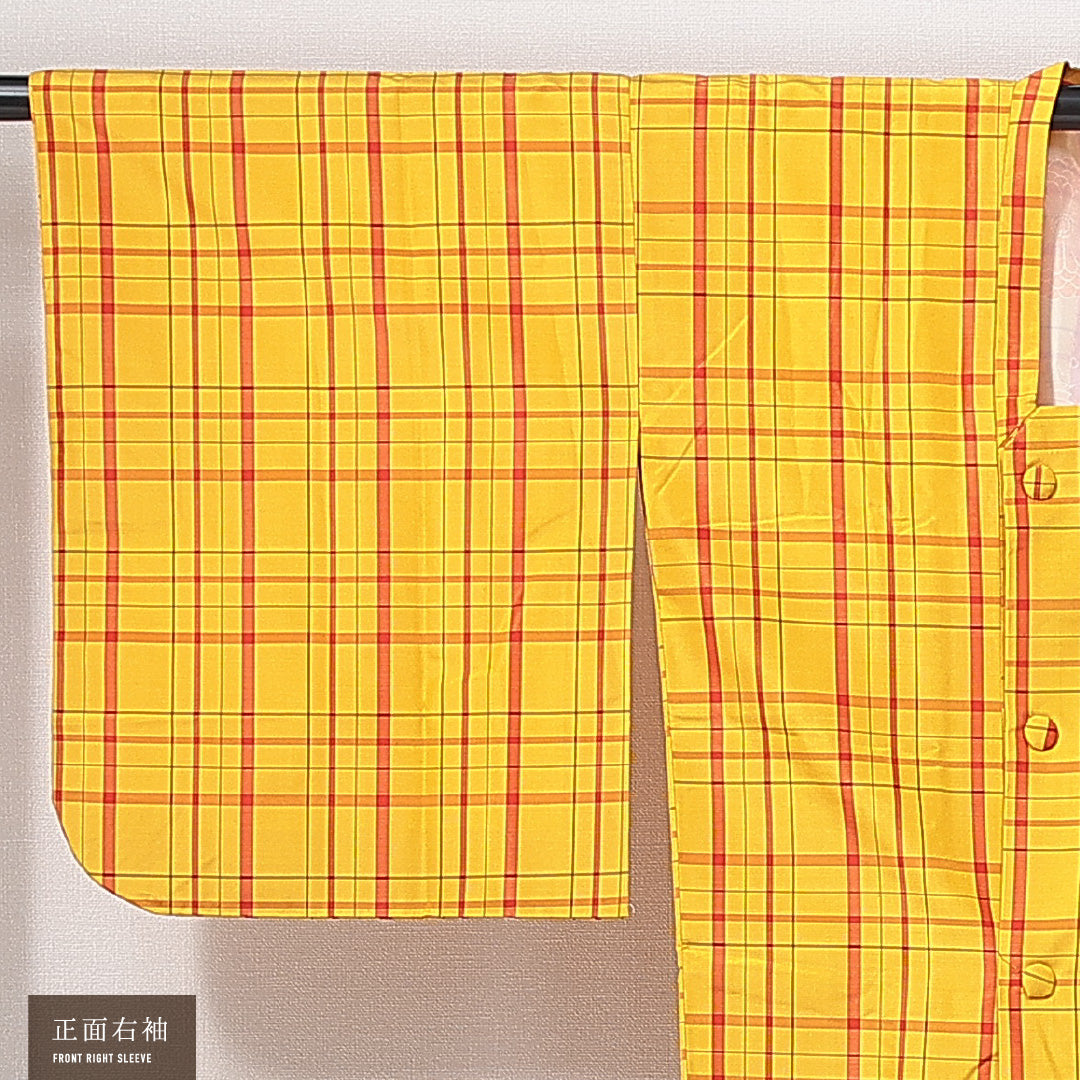 道行コート 袷 身丈75cm 裄丈63cm 正絹 Sランク インフォーマル Sサイズ ポケットあり 格子 黄系 RP 1237-14678