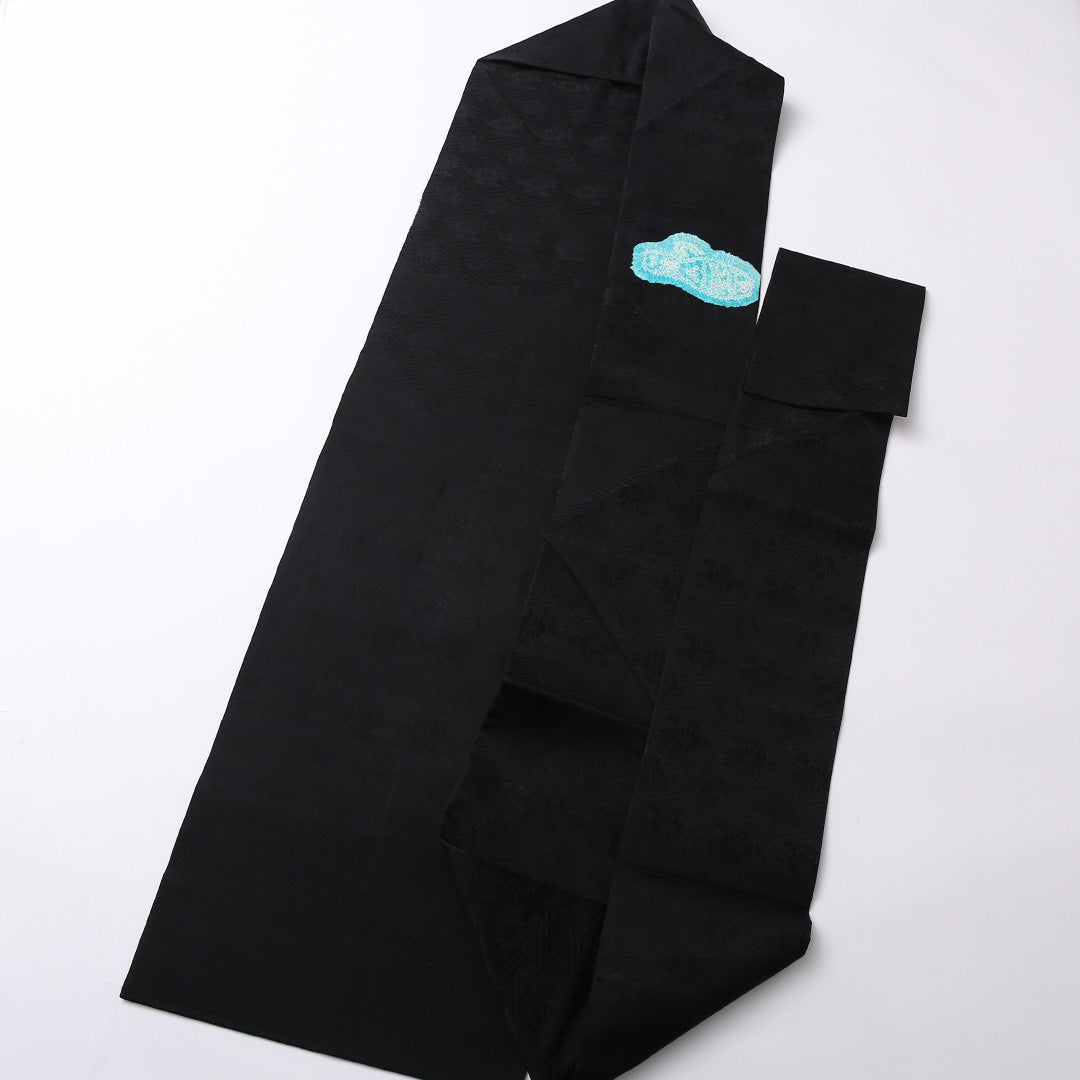 未使用品 九寸名古屋帯 Nランク 帯丈358cm 正絹 ポイント柄 名古屋仕立て 染め カジュアル 絞り 壺 黒系 RP 1245-02800