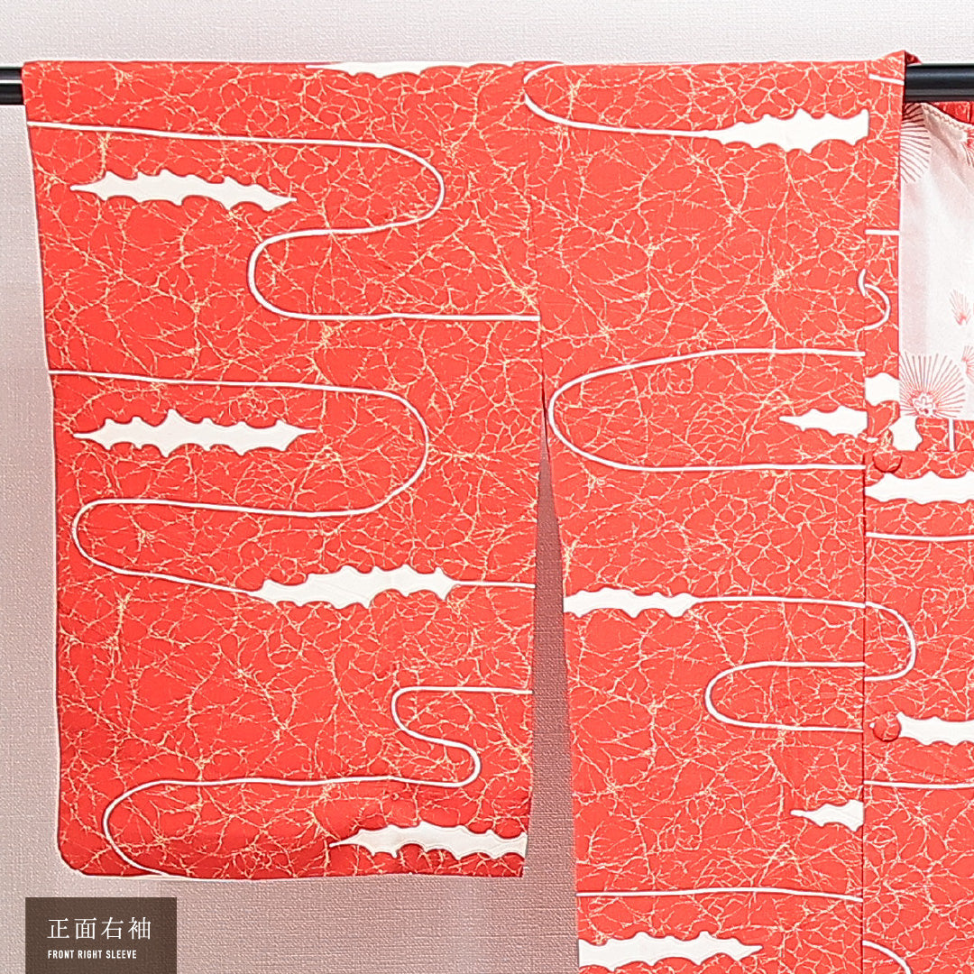 道行コート 袷 身丈82cm 裄丈64cm 正絹 Sランク セミフォーマル Mサイズ 抽象柄 朱系 RP 1237-14843