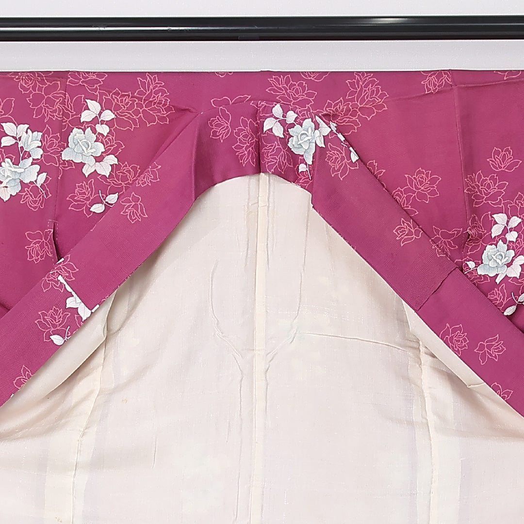 アンティーク 小紋 袷 身丈146cm 裄丈62cm 正絹 Bランク 広衿 XSサイズ 薔薇 紫系 M4 1221-12478