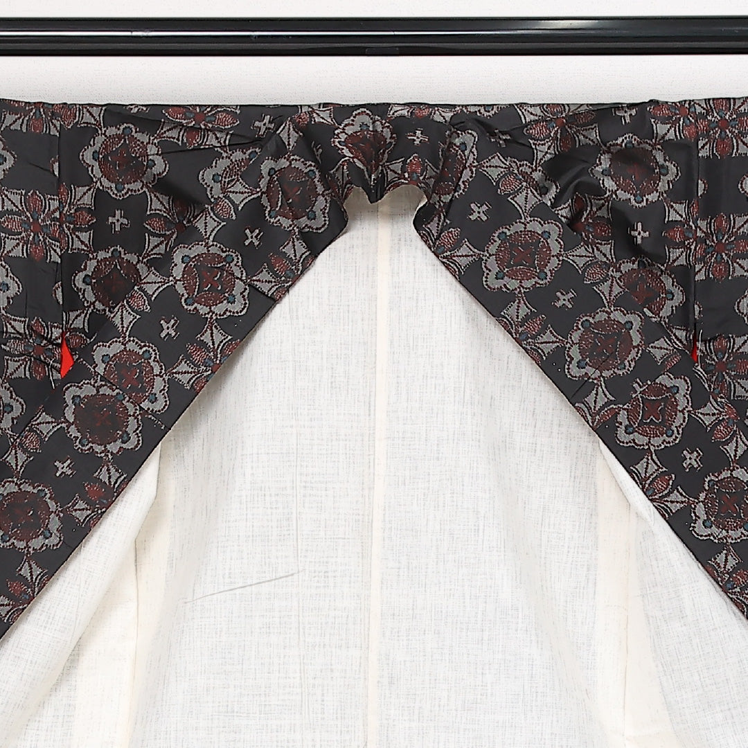 アンティーク 銘仙の着物 袷 身丈148cm 裄丈62cm 正絹 Aランク 広衿 XSサイズ 花菱 黒系 RP 1223-13627