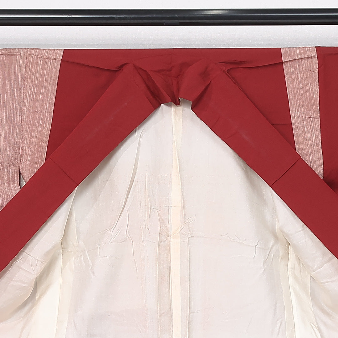 アンティーク お召 身丈147cm 裄丈65cm Dランク XS 正絹 袷 広衿 モダン 縞 赤系 1265-11955