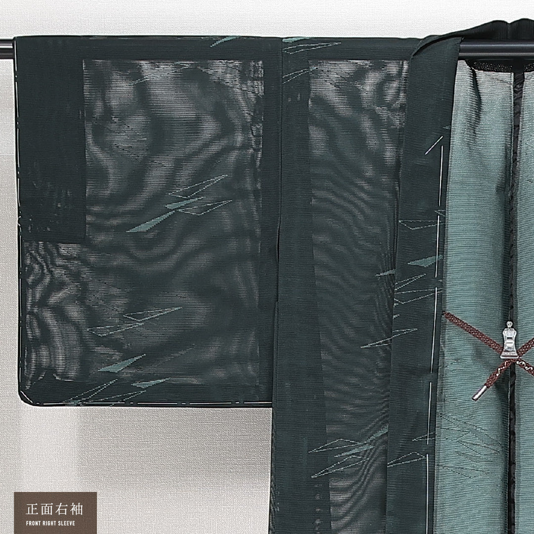 新古品 羽織 夏物 絽 身丈79cm 裄丈63cm 正絹 Nランク Sサイズ カジュアル 紐あり 創作柄 しつけ糸 緑系 1217-14761
