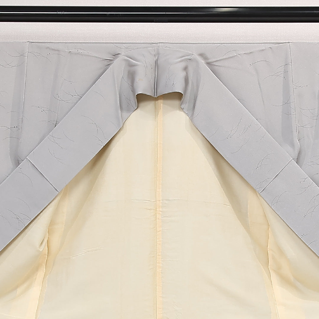 小紋 袷 身丈159cm 裄丈63cm 正絹 Aランク インフォーマル 広衿 Mサイズ 露芝草 グレー系 RP 1221-13334