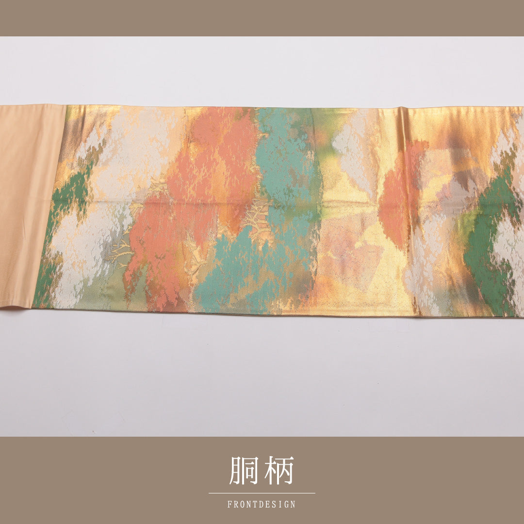 袋帯 帯丈408cm Aランク 六通 正絹 樹木 セミフォーマル クリーム系 1223-01418