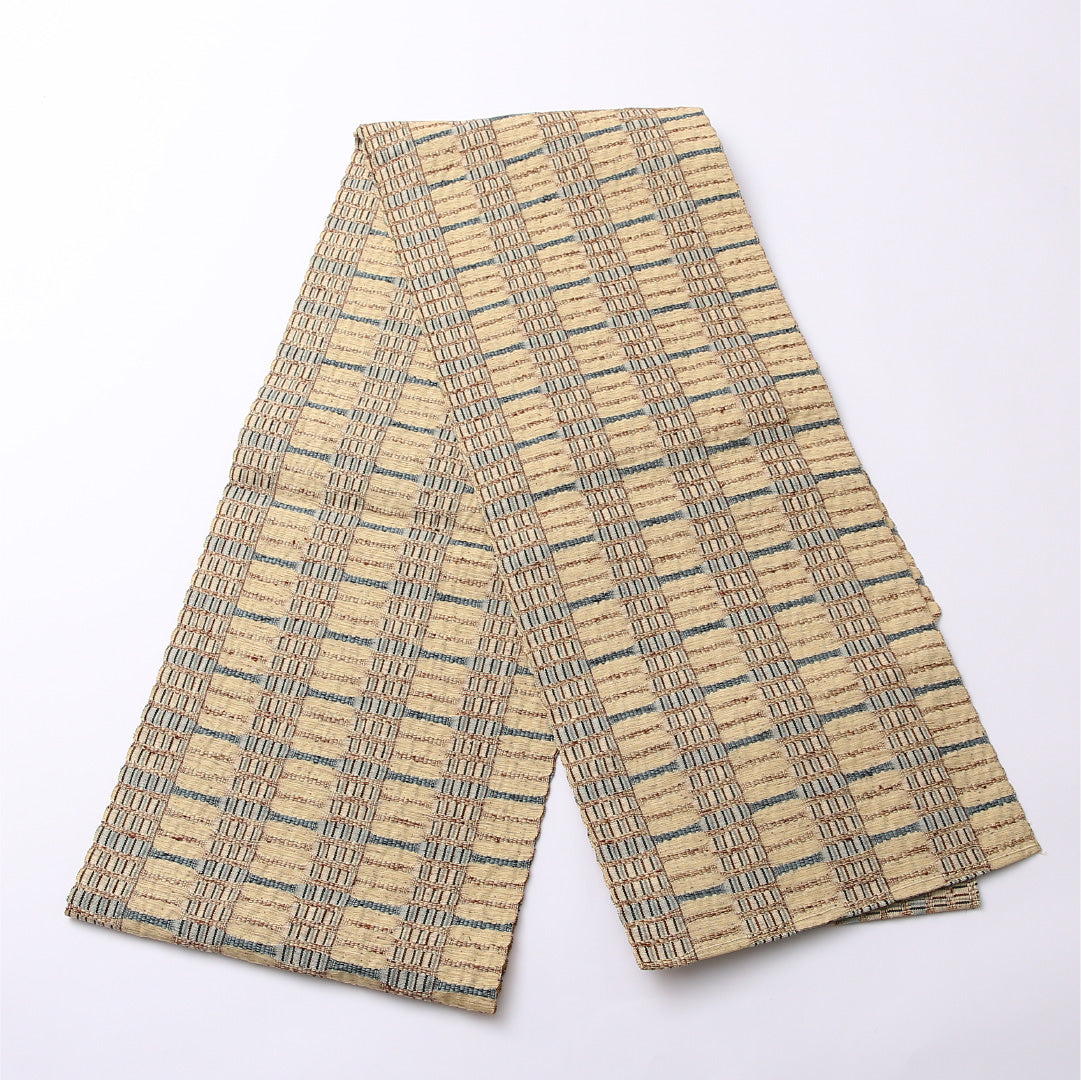 八寸名古屋帯 Sランク 帯丈339cm 正絹 全通 松葉仕立て 織り カジュアル 網代 ベージュ系 RP 1245-02658