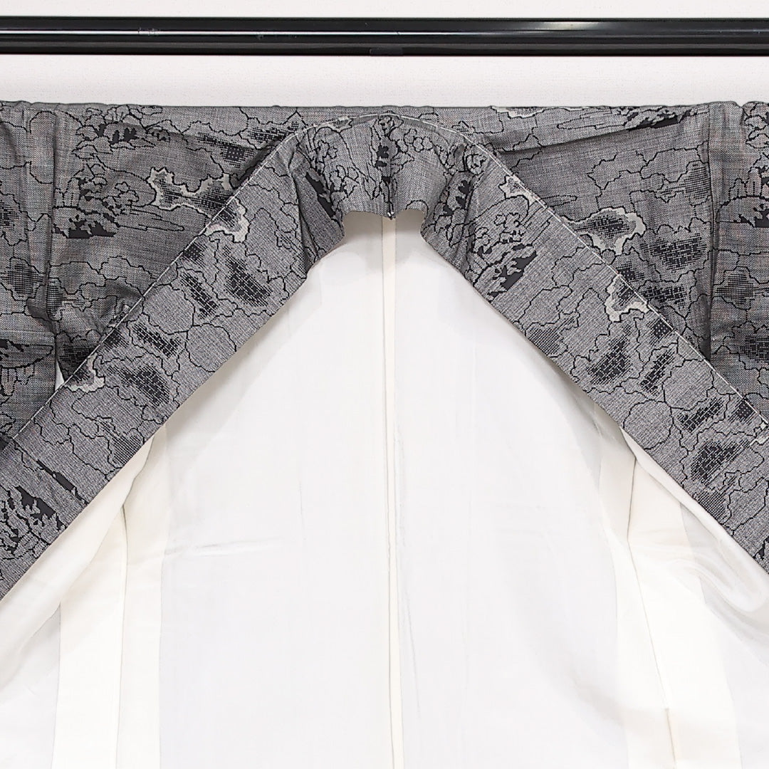 未使用品 村山大島紬 袷 身丈156cm 裄丈65cm 正絹 Sランク インフォーマル 広衿 Mサイズ しつけ糸 創作柄 グレー系 RP 1223-13502