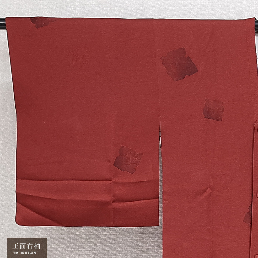 道行コート 袷 身丈87cm 裄丈64cm 正絹 Sランク Mサイズ 織り出し ポケットあり 色紙 赤系 RP 1237-14646