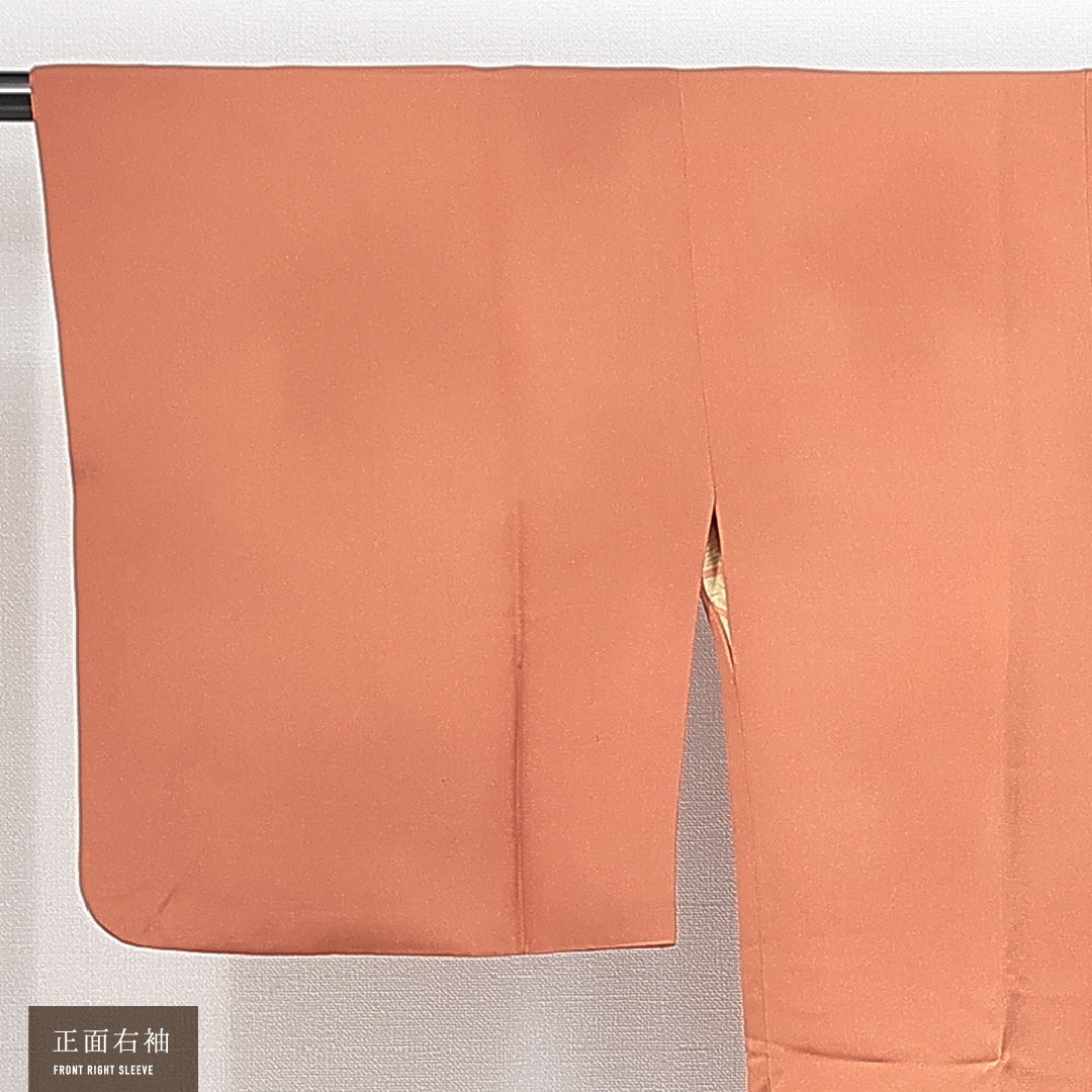 道行コート 袷 身丈78cm 裄丈63cm 正絹 Aランク セミフォーマル Sサイズ ポケットあり 花菱 古典的 しとやか 茶系 HP 1237-14809
