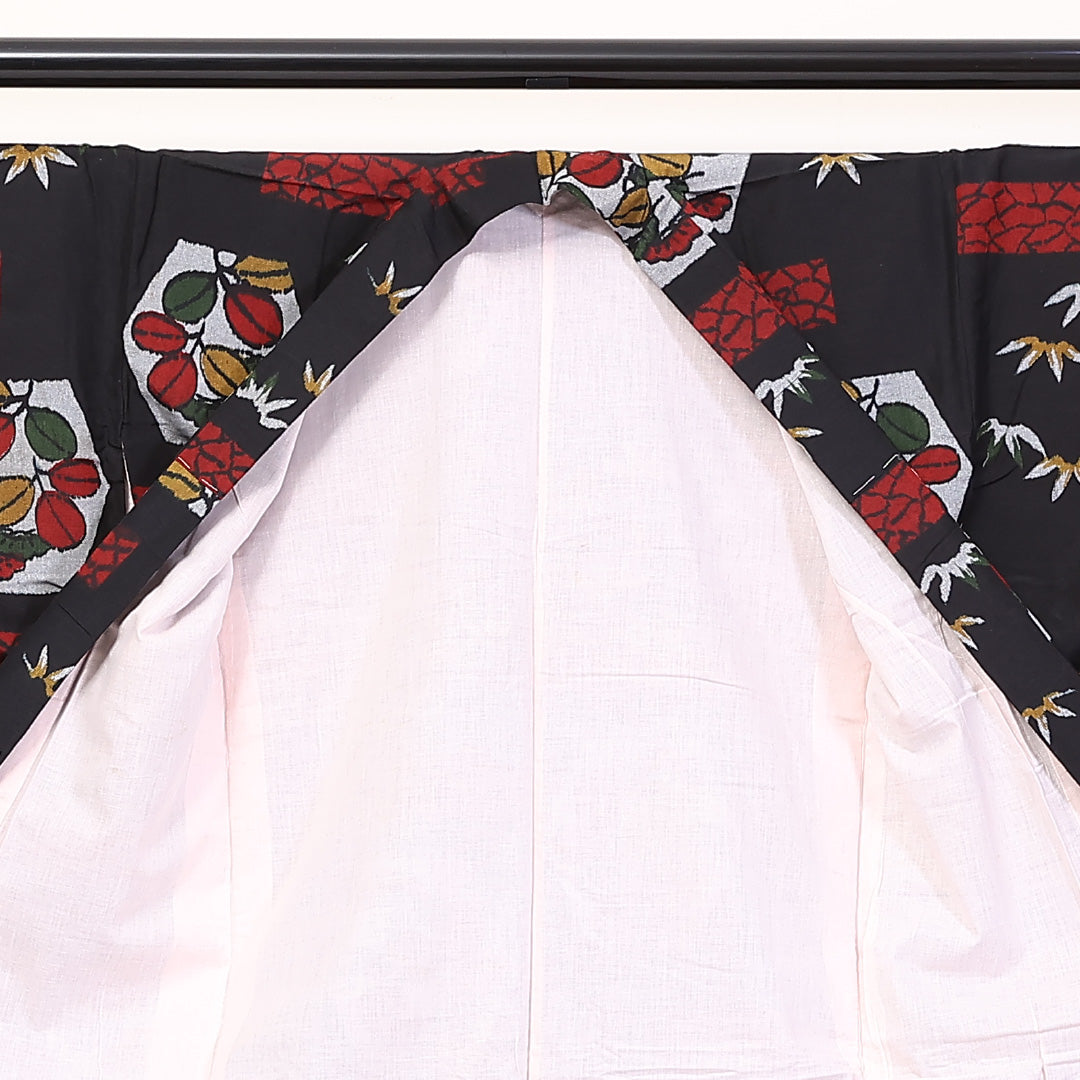 アンティーク お召 袷 身丈151cm 裄62cm 正絹 黒系 Aランク 1216-01276