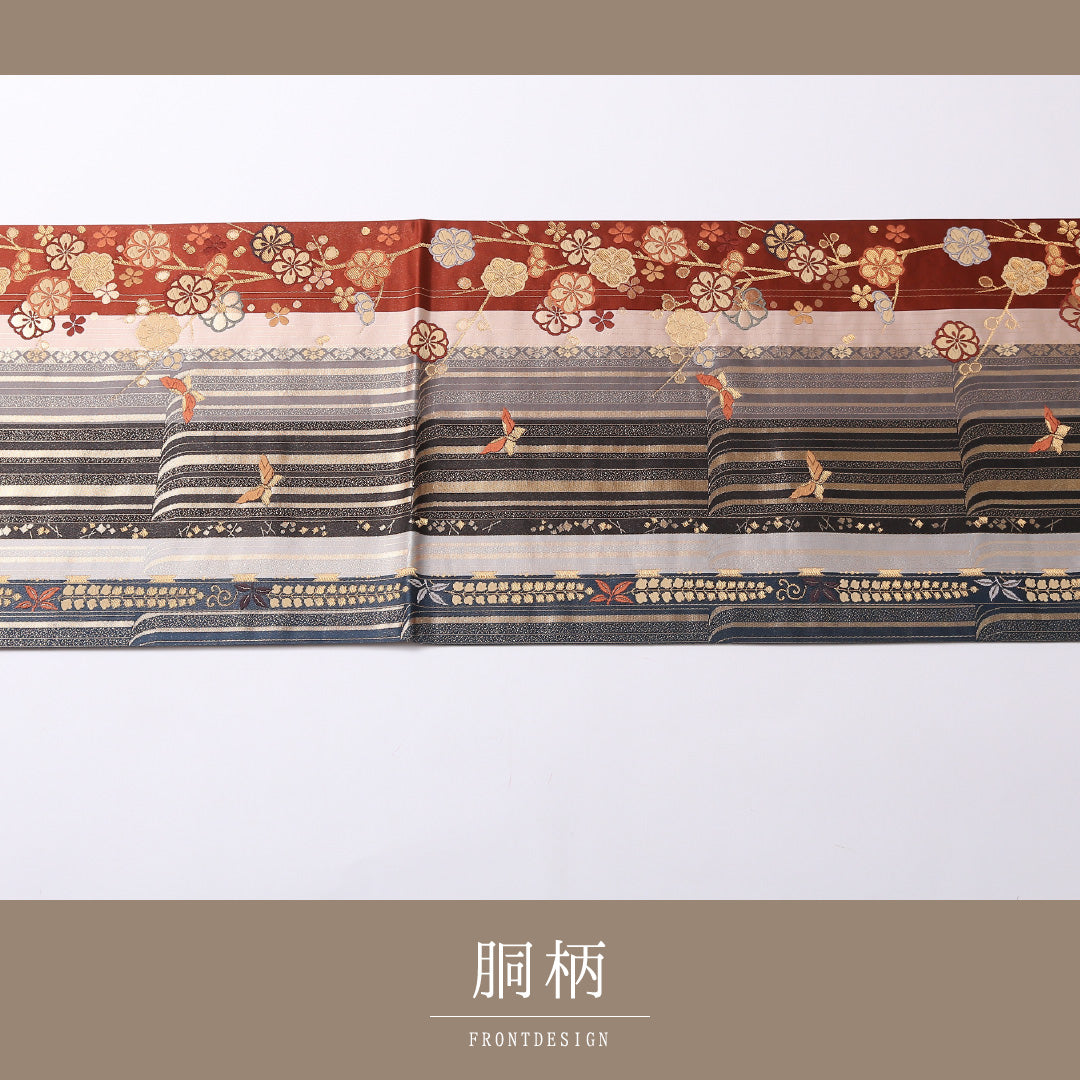 振袖用 袋帯 帯丈436cm 正絹 六通 蝶 梅 多色系 1243-01501