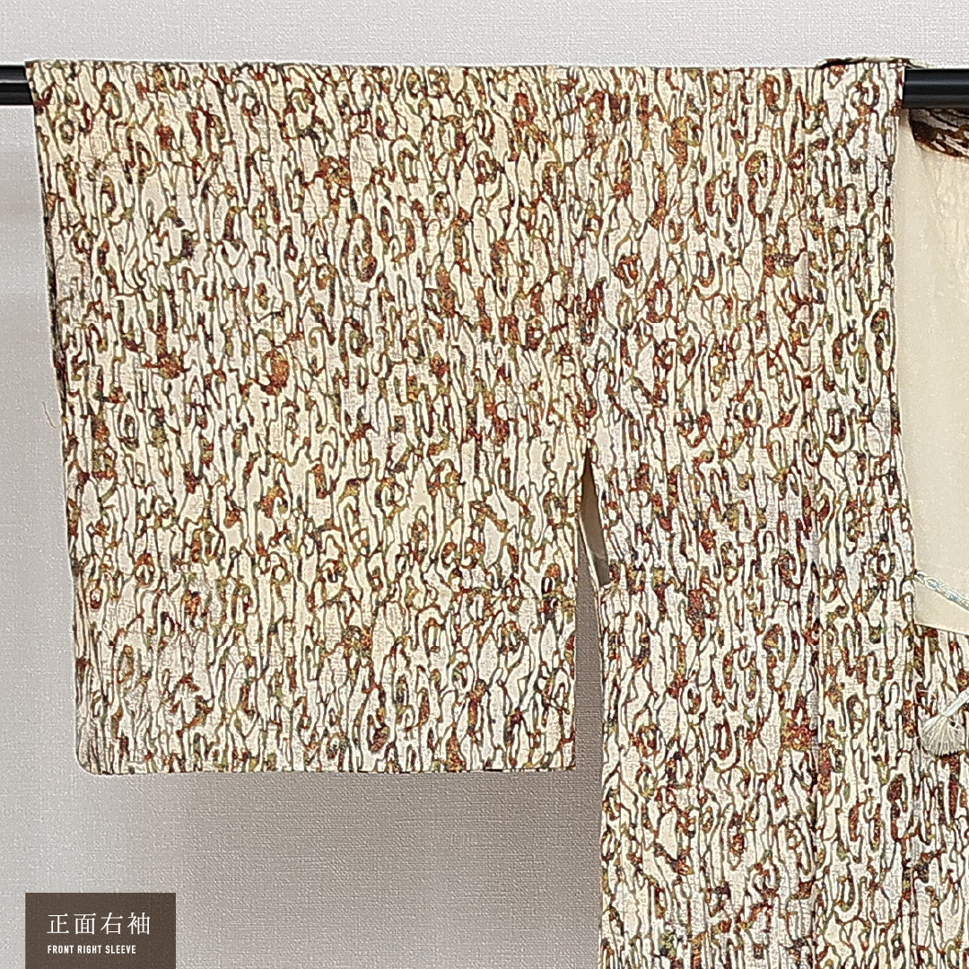 羽織 袷 身丈78cm 裄丈64cm 正絹 Sランク カジュアル Mサイズ 紐あり 創作柄 クリーム系 RP 1232-14629