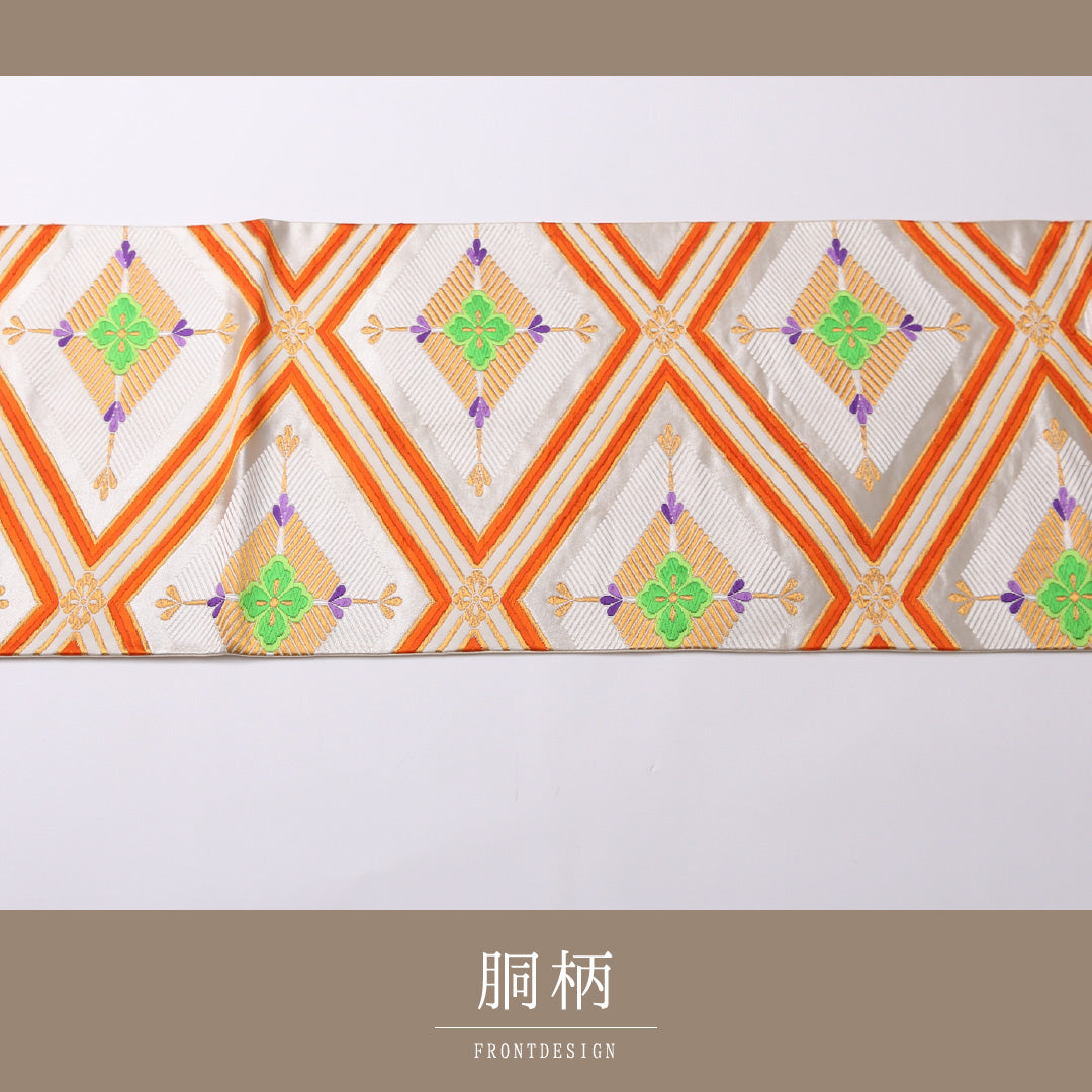 袋帯 帯丈432cm 六通 フォーマル Aランク 正絹 花菱 レトロ 華やか 銀系 1223-01586