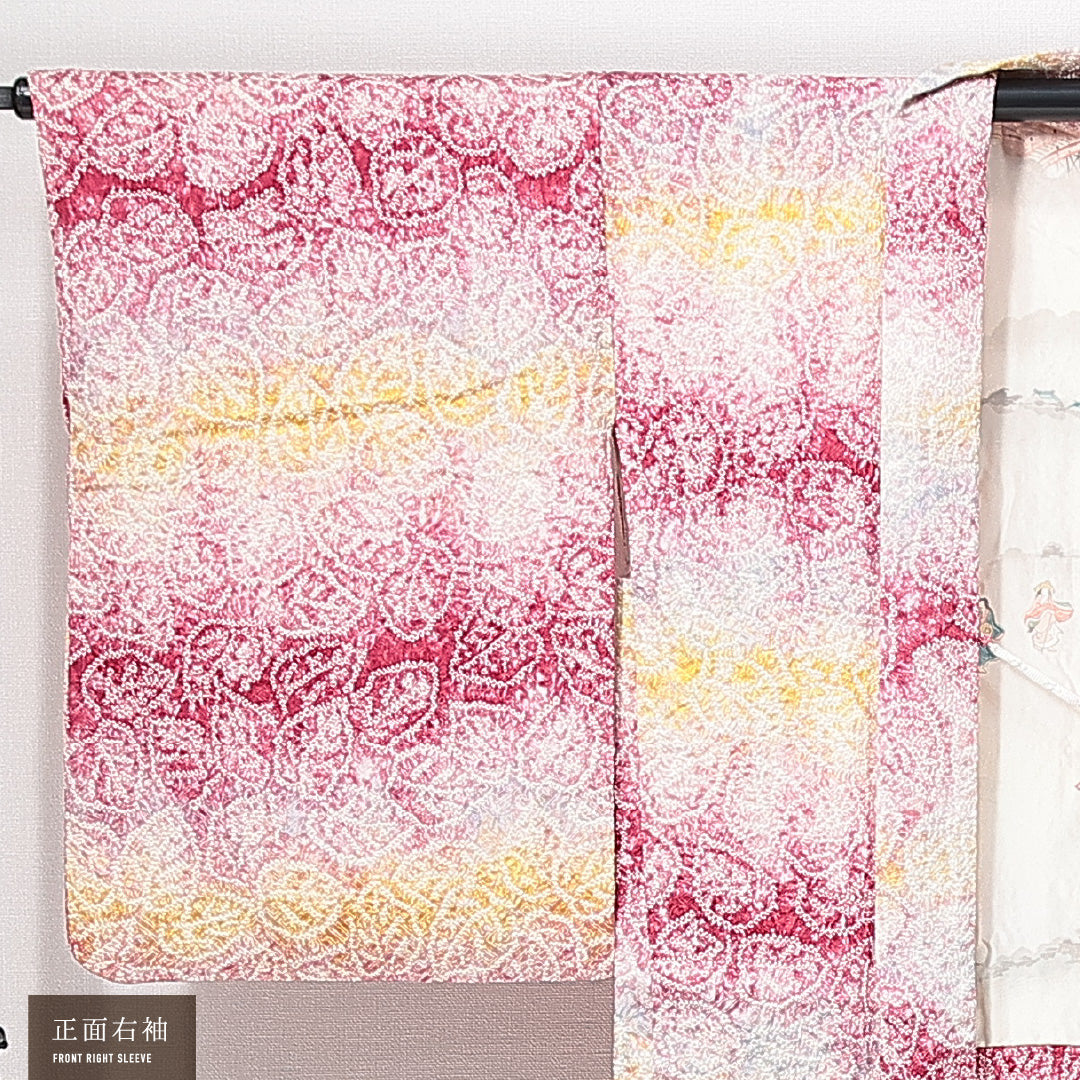 羽織 袷 身丈84cm 裄丈65cm 正絹 Sランク カジュアル Mサイズ 紐あり 植物柄 多色系 M4 1232-14693