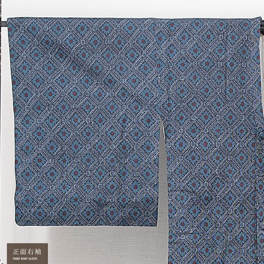 道行コート 袷 身丈88cm 裄丈66cm 正絹 Sランク セミフォーマル Mサイズ ポケットあり 花菱 紺系 RP 1237-14667