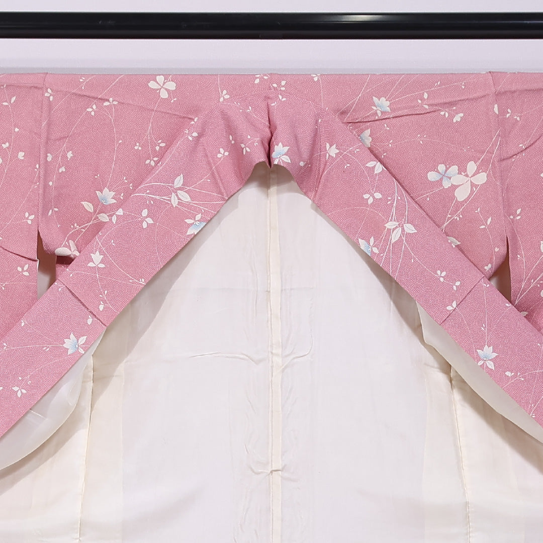 小紋 袷 身丈155cm 裄丈64cm 正絹 Cランク インフォーマル 広衿 Mサイズ 花柄 ピンク系 LP 1221-11431