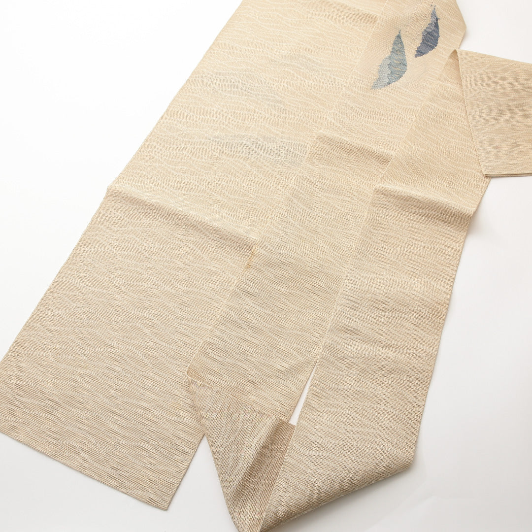 九寸名古屋帯 （夏帯） 帯丈352cm 正絹 ポイント柄 名古屋仕立て 織り カジュアル 山 クリーム系 RP 1245-01971