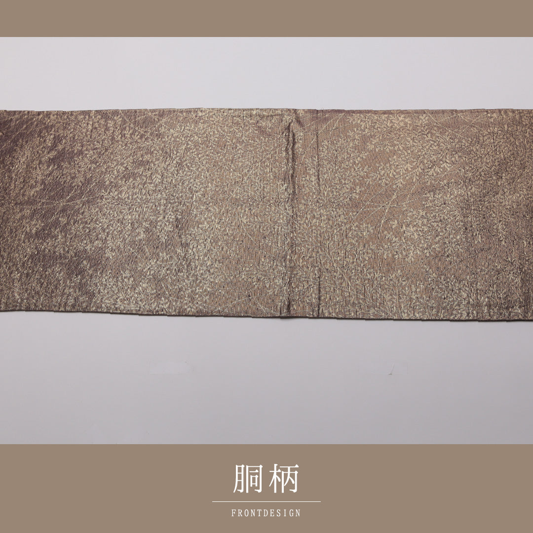 袋帯 帯丈406cm 六通 紬 草花 箔 セミフォーマル 紫系 正絹 Aランク 1223-01352