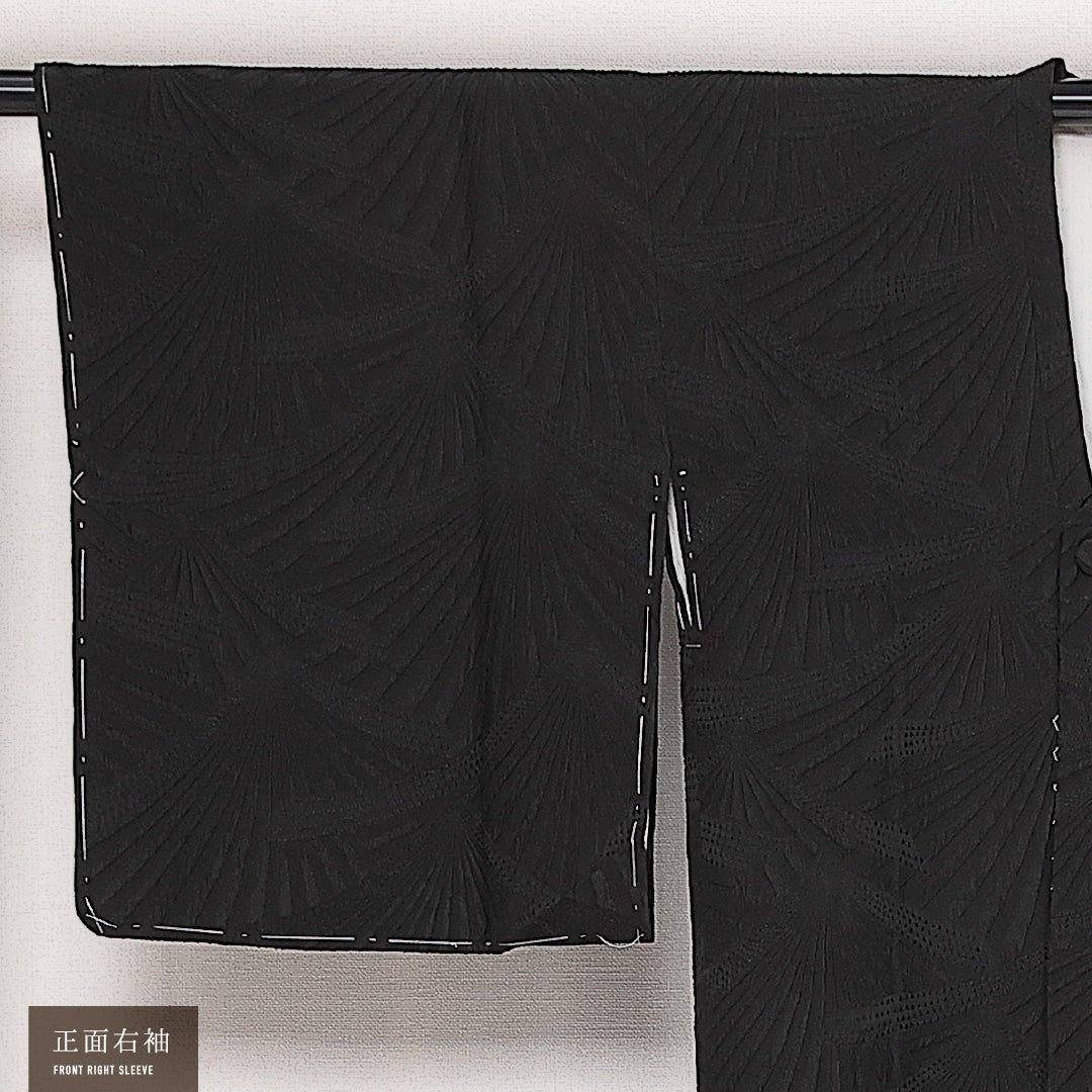 未使用品 道行コート 袷 身丈85cm 裄丈63cm 正絹 Nランク セミフォーマル Sサイズ 壽光織 ふくれ織 慶弔両用 ポケットあり 証紙 しつけ糸 黒系 RP 1237-13943
