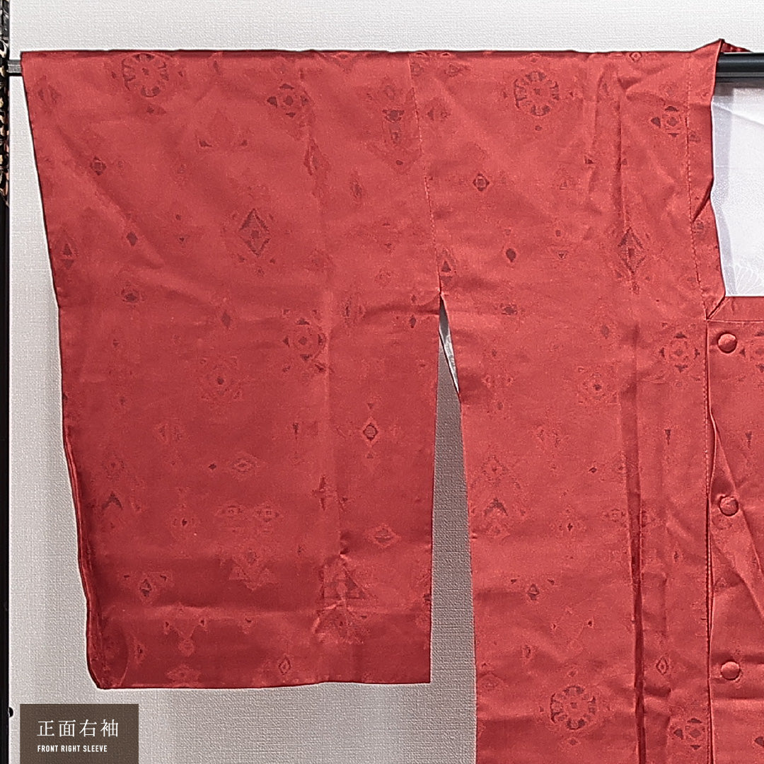 道行コート 袷 身丈100cm 裄丈65cm 正絹 Sランク セミフォーマル Mサイズ ポケットあり 抽象柄 赤系 RP 1237-14844