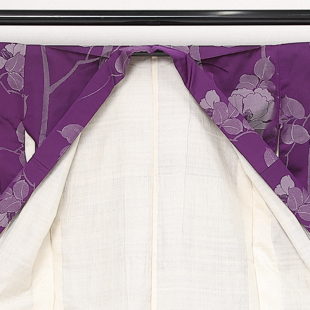 アンティーク お召 袷 身丈148cm 裄丈61cm 正絹 Aランク バチ衿 XSサイズ 芙蓉 紫系 RP 1222-13649