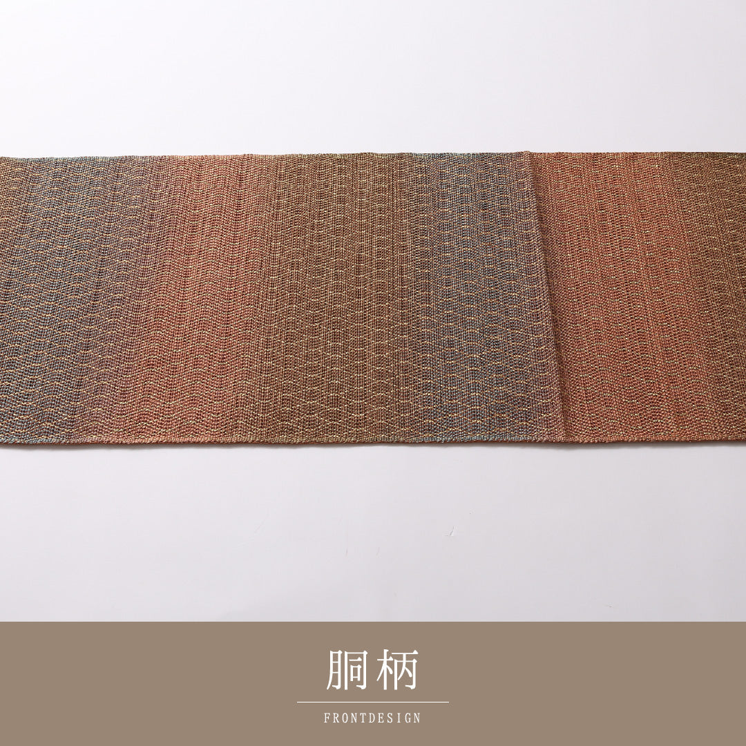 袋帯 帯丈464cm 正絹 全通 インフォーマル 網目 朱系 多色系 1243-01698