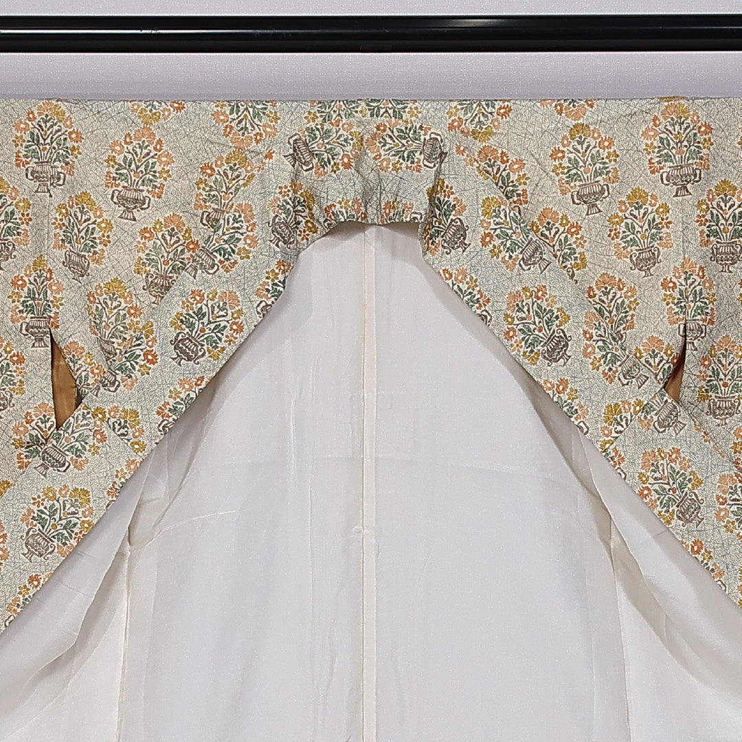 小紋 袷 身丈156cm 裄丈63cm 正絹 Sランク インフォーマル 広衿 Mサイズ 花瓶 緑系 RP 1221-11255