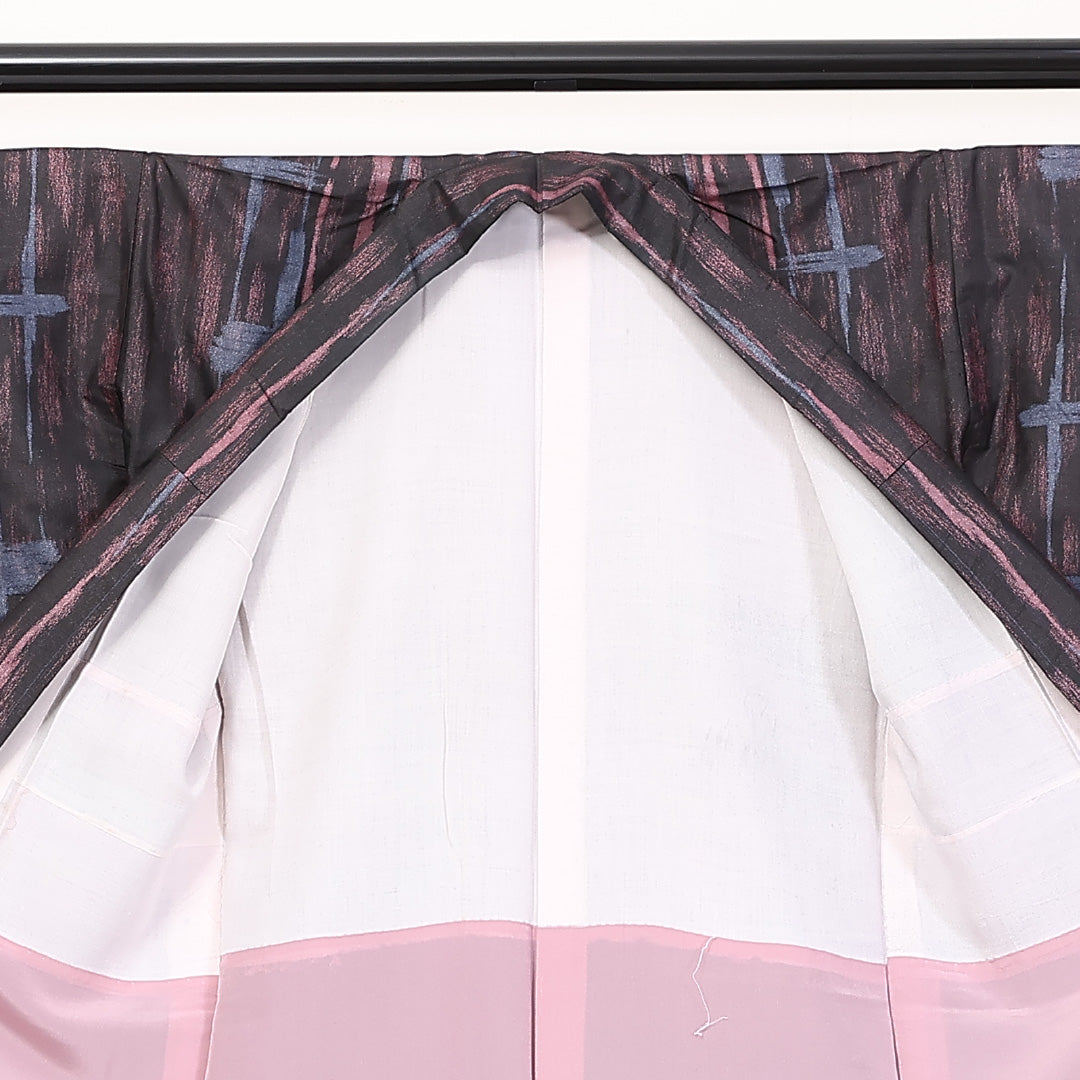 アンティーク 小紋 袷 身丈137cm 裄62.5cm 正絹 黒系 Aランク 1215-02308