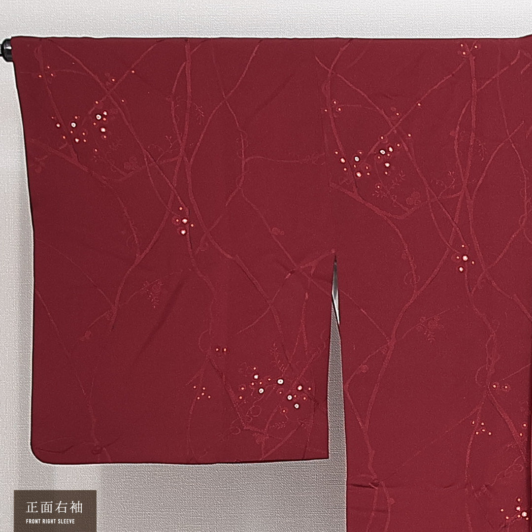 道行コート 袷 身丈82cm 裄丈65cm 正絹 Sランク セミフォーマル Mサイズ ポケットあり 植物柄 赤系 RP 1237-14810