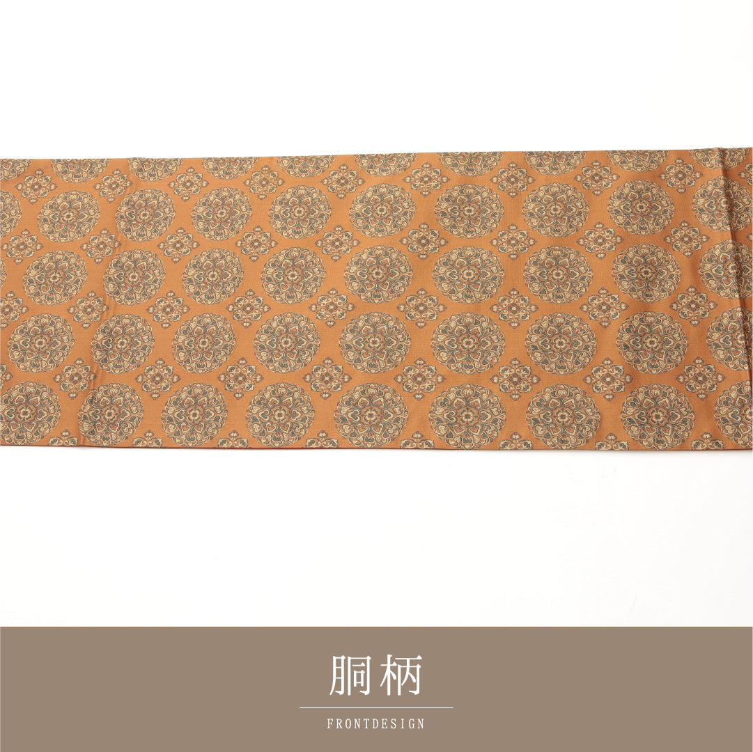 九寸名古屋帯 Aランク 帯丈356cm 正絹 全通 開き仕立て 帯端のみ未仕立て 帯芯なし 織り インフォーマル 宝相華 茶系 RP 1245-02123