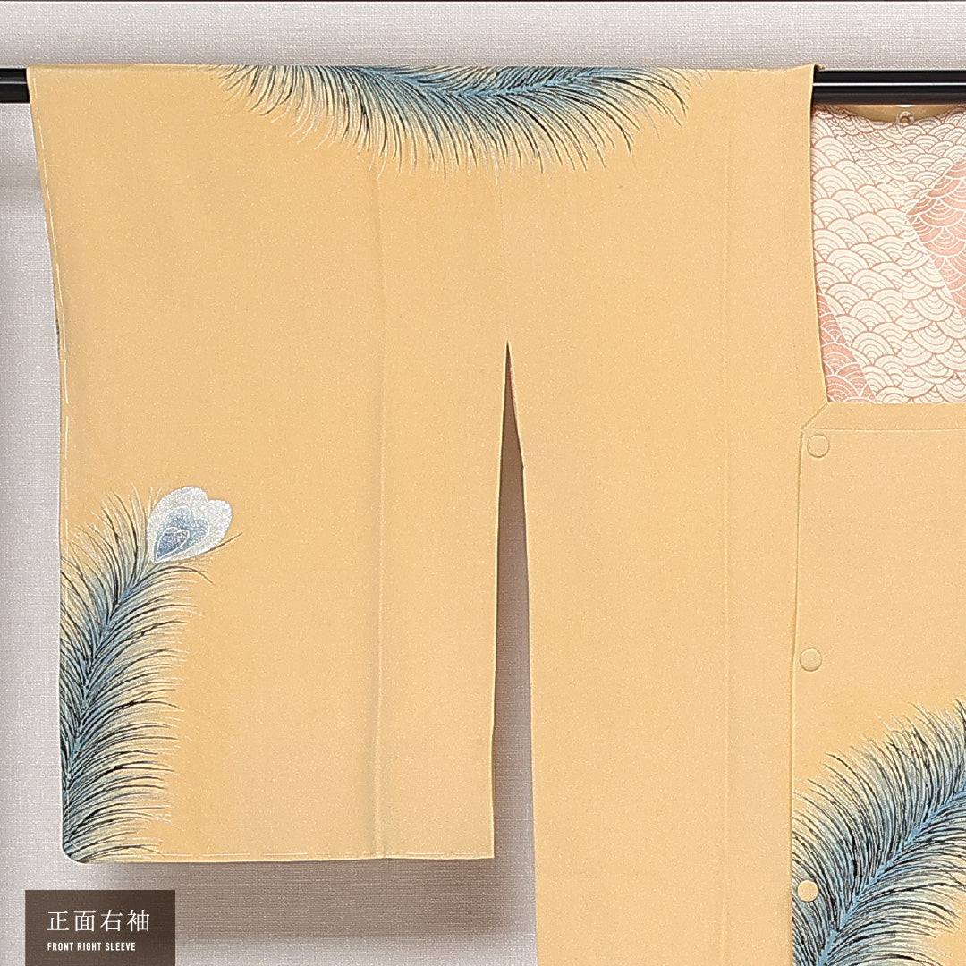 道行コート 袷 身丈88cm 裄丈63cm 正絹 Cランク セミフォーマル Sサイズ ポケットあり 孔雀の羽 朱系 LP 1237-13738