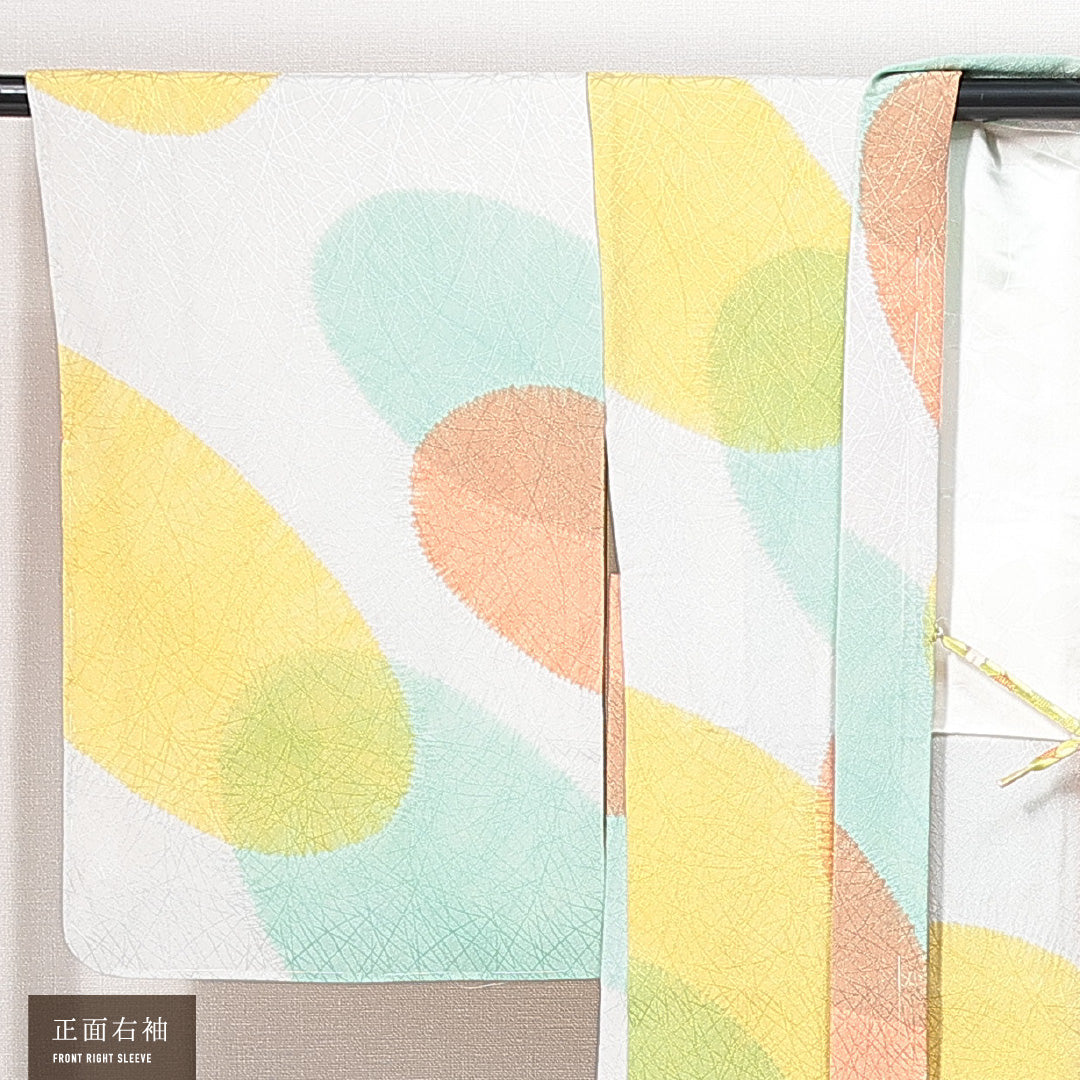 未使用品 羽織 袷 身丈82cm 裄丈64cm 正絹 Nランク カジュアル Mサイズ 紐あり しつけ糸 抽象柄 白系 RP 1232-14702