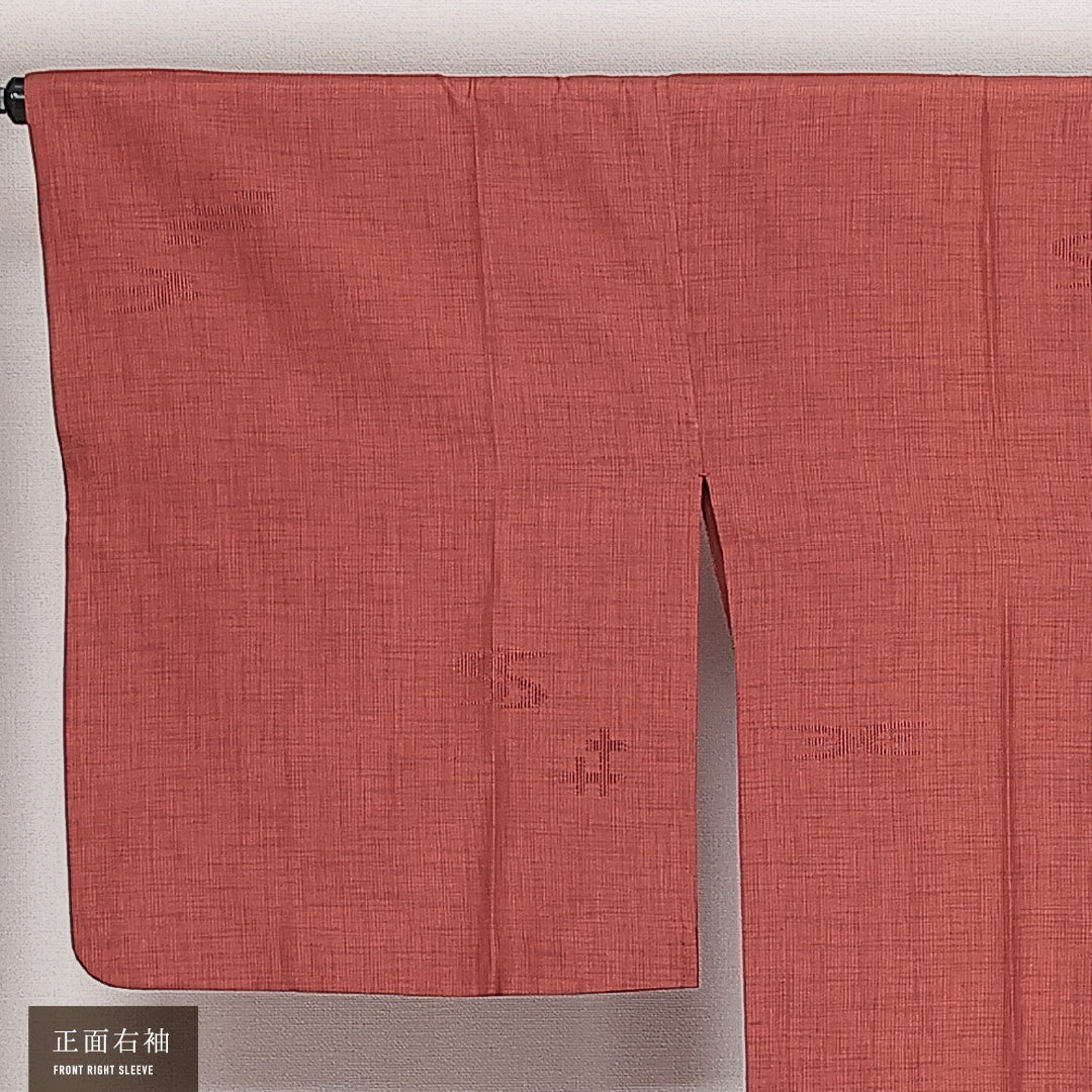 道行コート (琉球絣) 単衣 身丈138cm 裄丈67cm 正絹 Sランク セミフォーマル Lサイズ ポケットあり 燕 ピンク系 PO 1237-13934