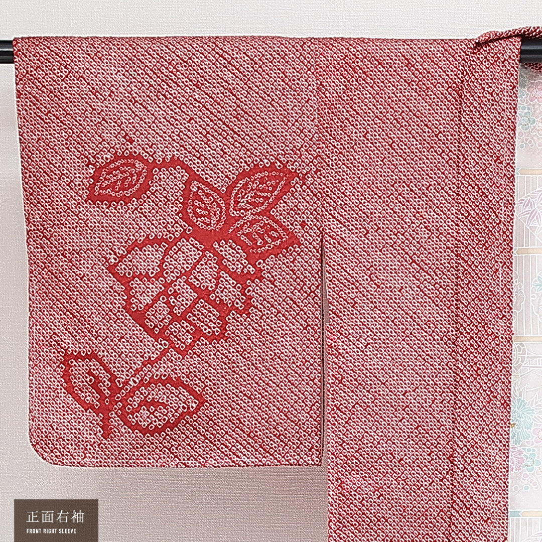 絵羽羽織 袷 身丈81cm 裄丈64cm 正絹 Sランク インフォーマル Mサイズ 花柄 赤系 RP 1234-14654
