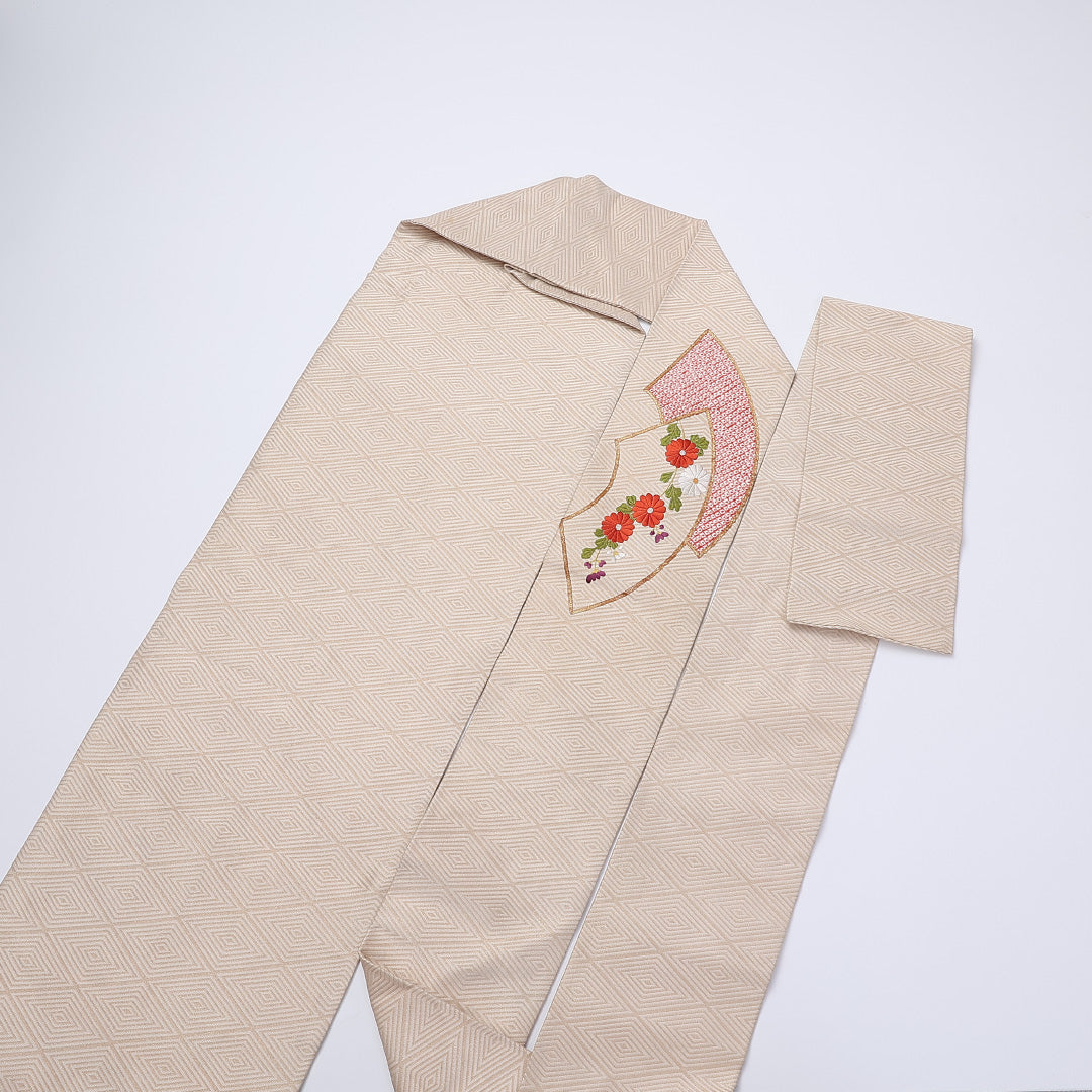 名古屋帯 帯丈350cm ポイント柄 名古屋仕立て Bランク セミフォーマル 刺繍 正絹 クリーム系 1224-01387