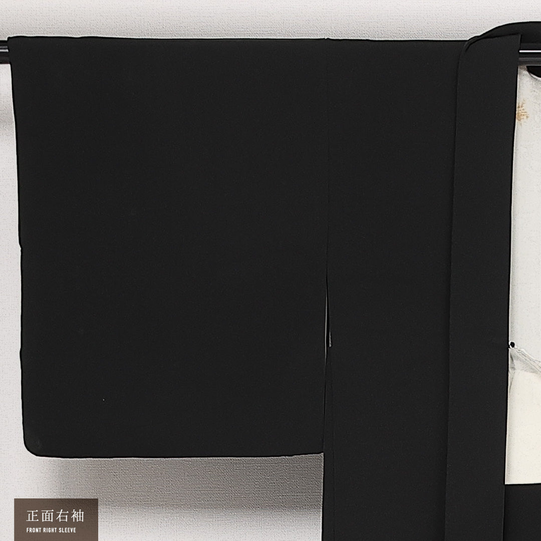 黒羽織 袷 身丈70cm 裄丈63cm 正絹 Aランク インフォーマル Sサイズ 紐あり 流水 松 黒系 RP 1233-13728