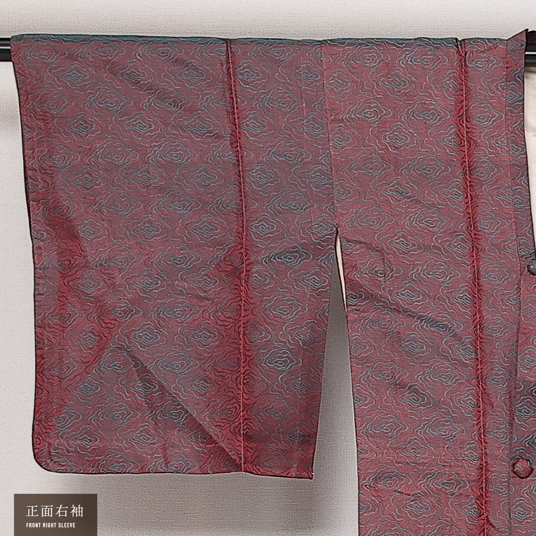 道行コート 単衣 身丈119cm 裄丈62cm 正絹 Aランク セミフォーマル Sサイズ ポケットあり 創作柄 赤系 HP 1237-13838