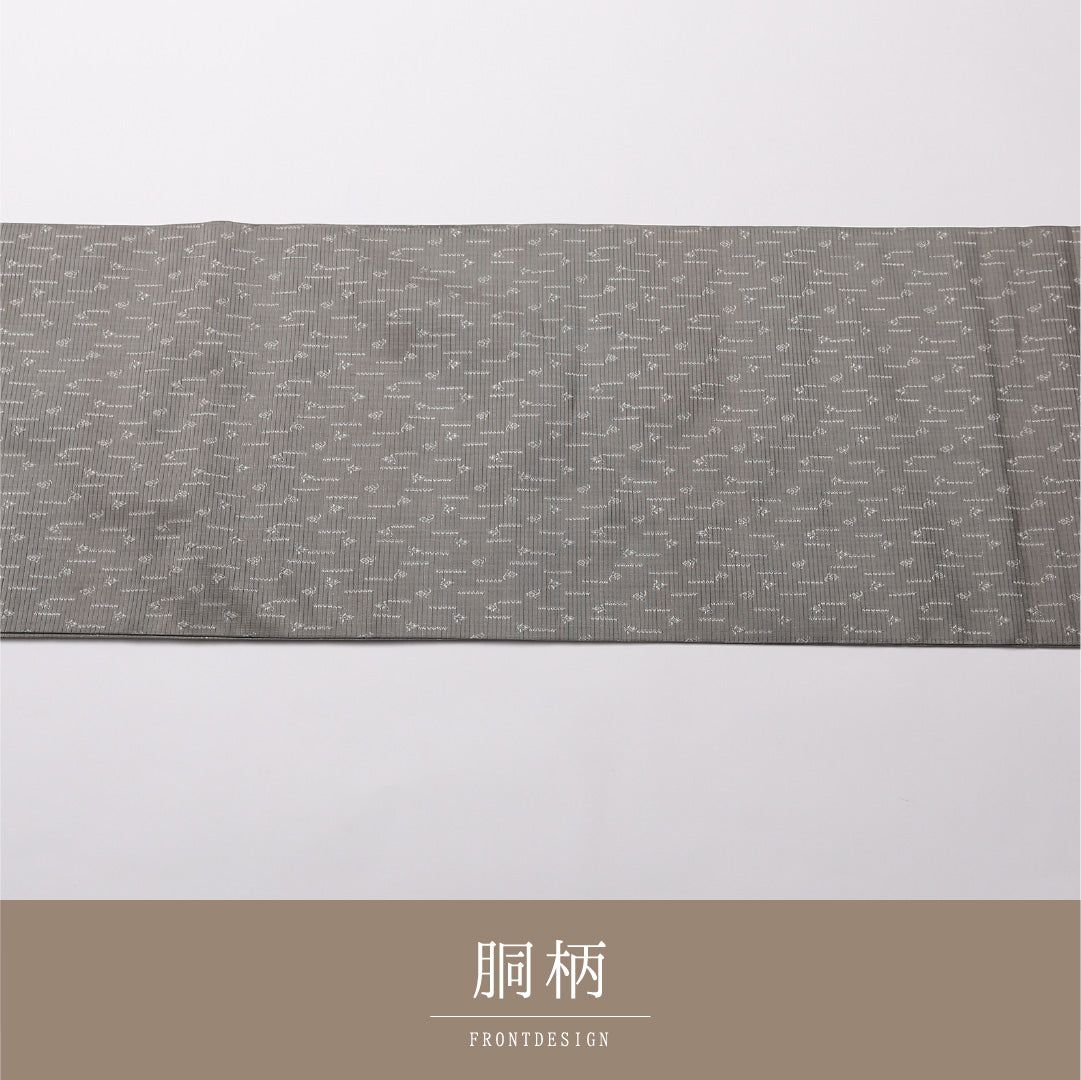 九寸名古屋帯 （夏帯） Aランク 帯丈394cm 正絹 全通 開き仕立て 帯芯なし 織り インフォーマル 創作柄 グレー系 RP 1245-02525