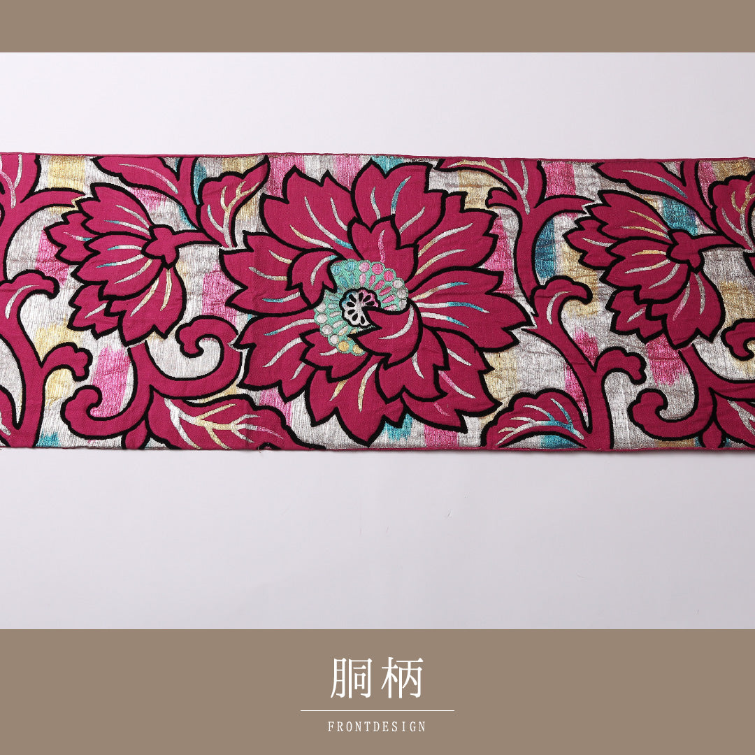 アンティーク 袋帯 帯丈392cm 六通 Aランク 正絹 蓮 唐草 個性的 遊び心 ピンク系 1223-01571