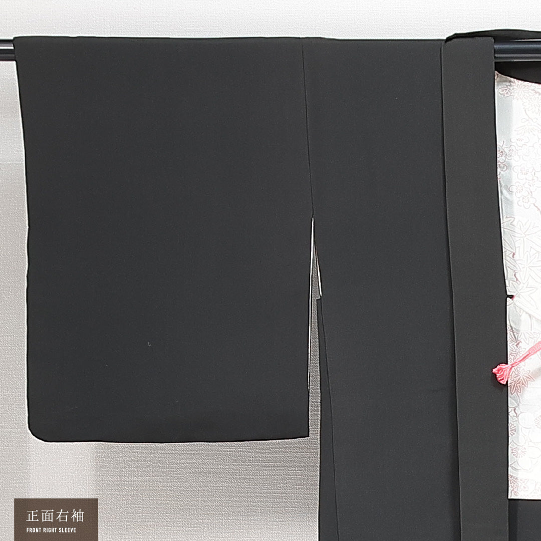 黒羽織 袷 身丈79cm 裄丈64cm 正絹 Sランク Mサイズ インフォーマル 紐あり 絵羽羽織 菊 黒系 1217-14758