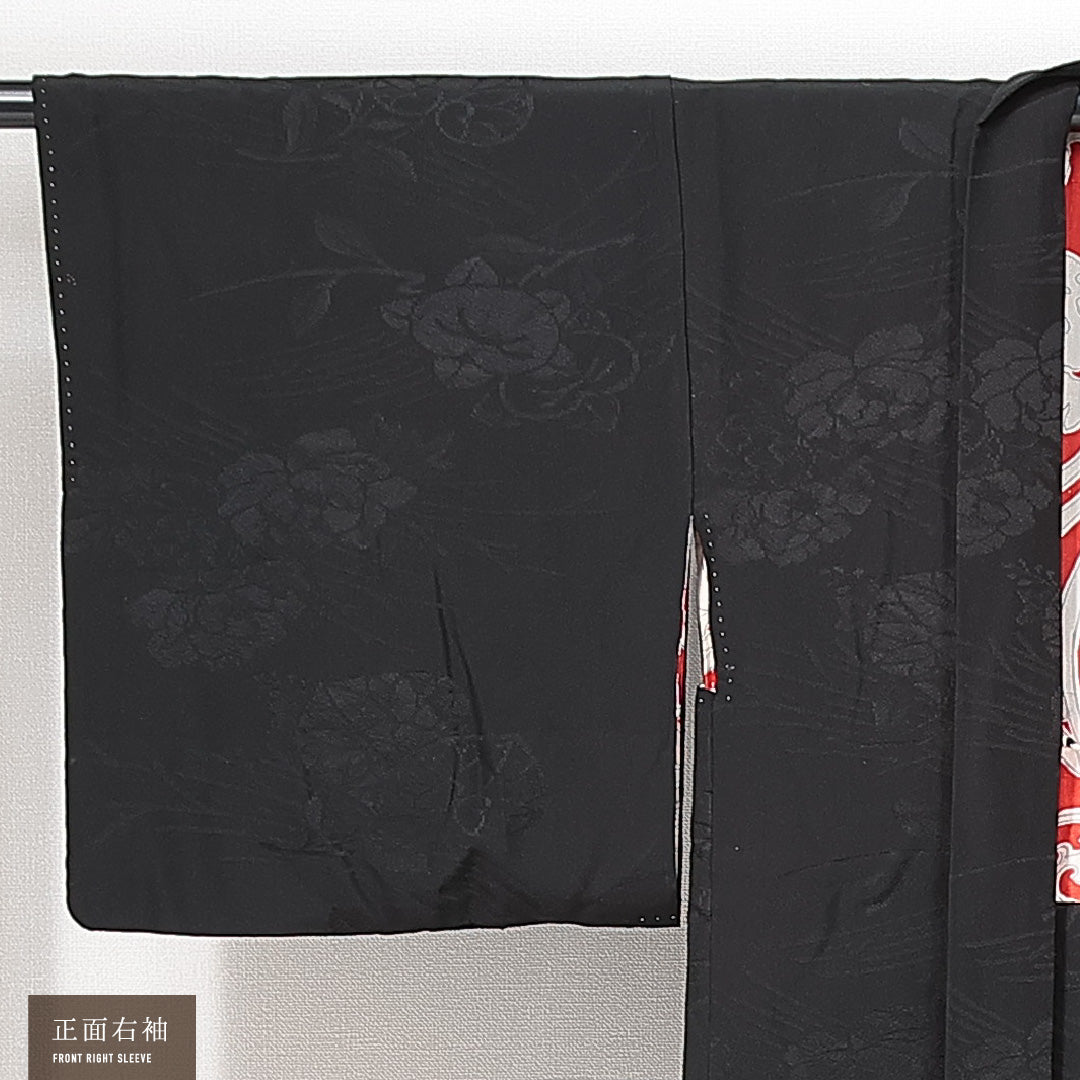 アンティーク 黒羽織 袷 身丈80cm 裄丈63cm 正絹 Aランク 一つ紋 (丸に三つ柏) Sサイズ 紐あり 橘 黒系 RP 1233-14711