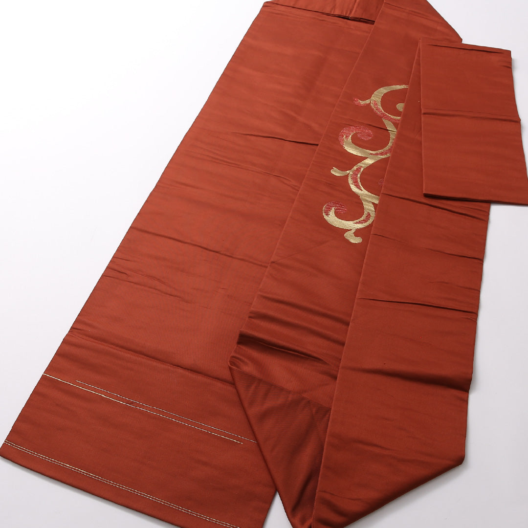 アンティーク 八寸 名古屋帯 帯丈329cm 名古屋仕立て ポイント柄 Bランク 正絹 唐織 創作柄 レトロ 可愛らしい 朱系 1224-02820