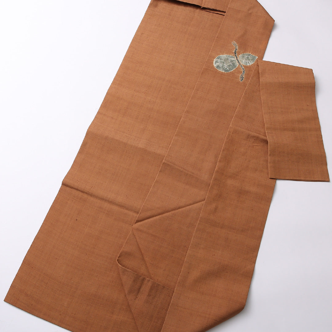九寸名古屋帯 Sランク 帯丈373cm 正絹 ポイント柄 名古屋仕立て 染め カジュアル 紬 ひょうたん 茶系 LP 1245-02706