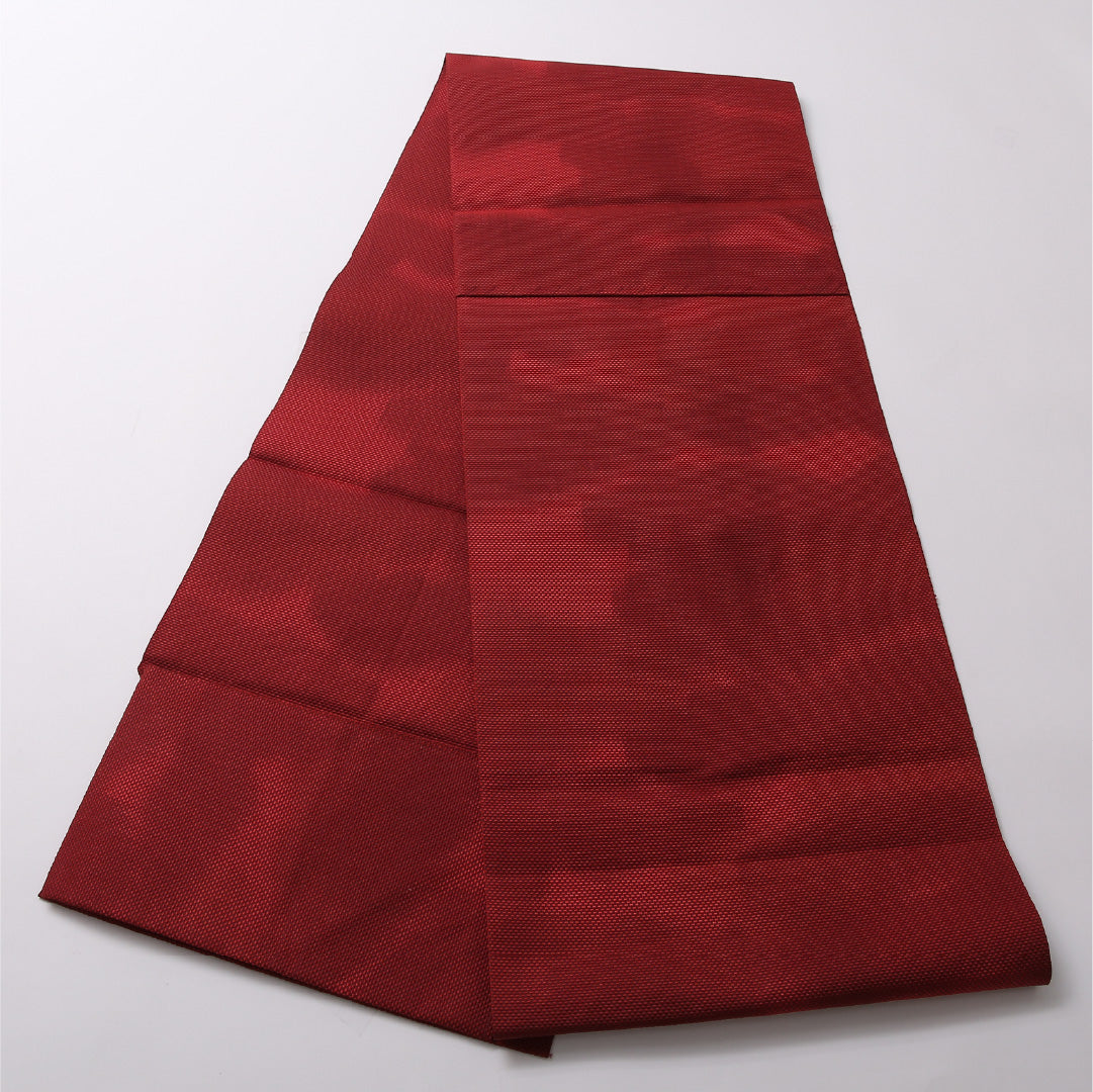 八寸名古屋帯 Aランク 帯丈352cm 正絹 全通 松葉仕立て 織り カジュアル 無地 赤系 LP 1245-02875