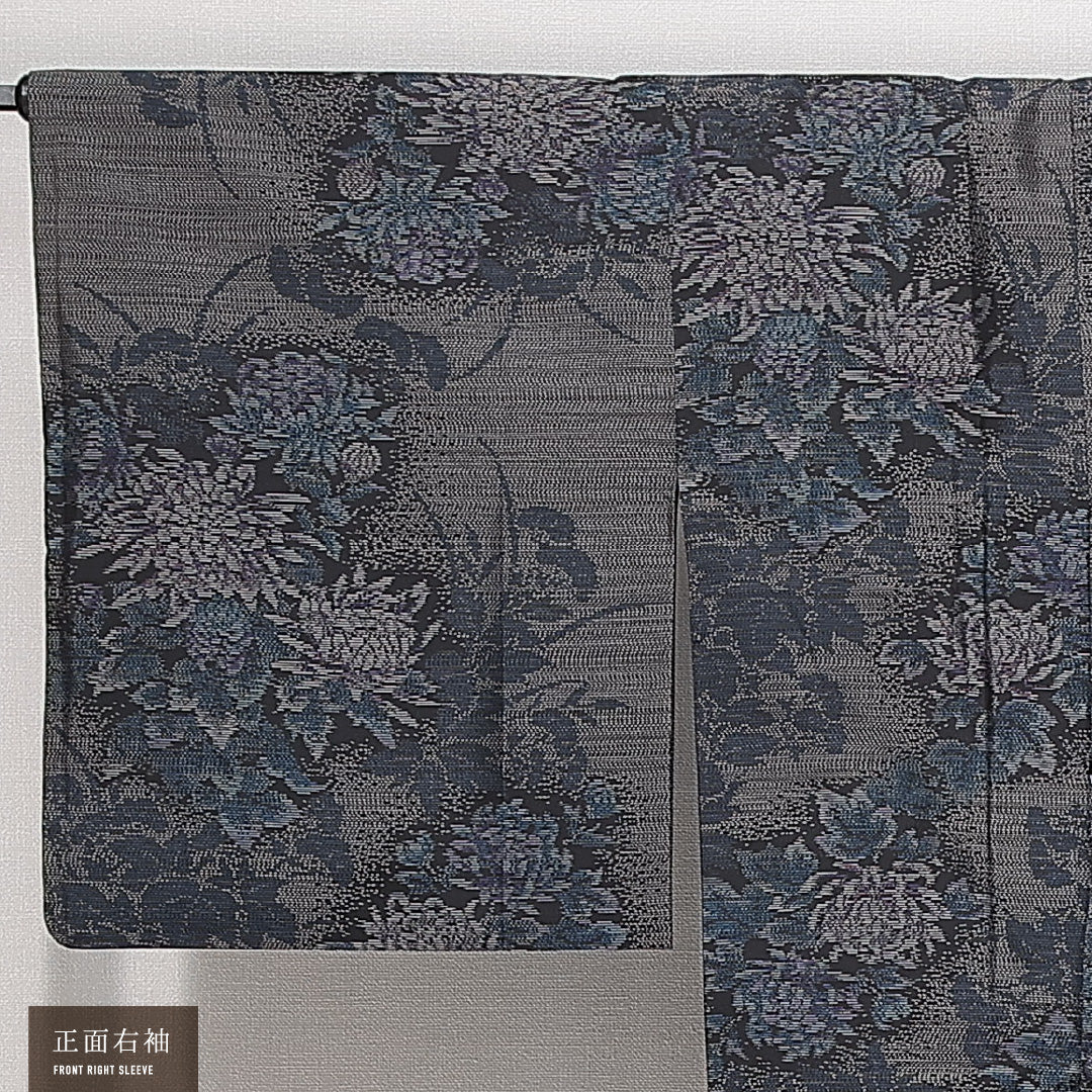 道行コート 大島紬 袷 身丈85cm 裄丈66cm 正絹 Sランク インフォーマル Mサイズ ポケットあり 菊 華やか 気品 グレー系 RP 1237-14679