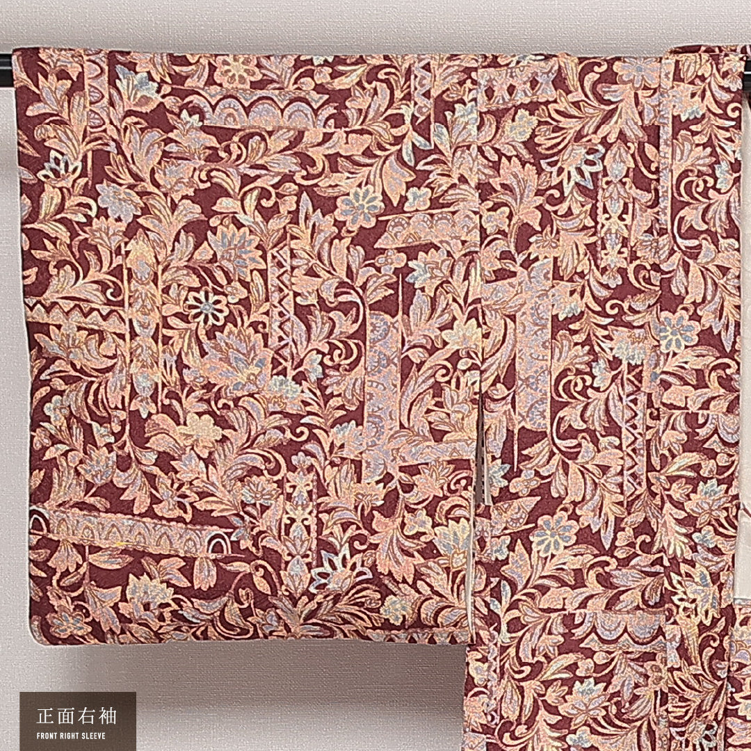 羽織 袷 身丈76cm 裄丈65cm 正絹 Sランク カジュアル Mサイズ 紐あり 植物柄 ピンク系 RP 1232-13855