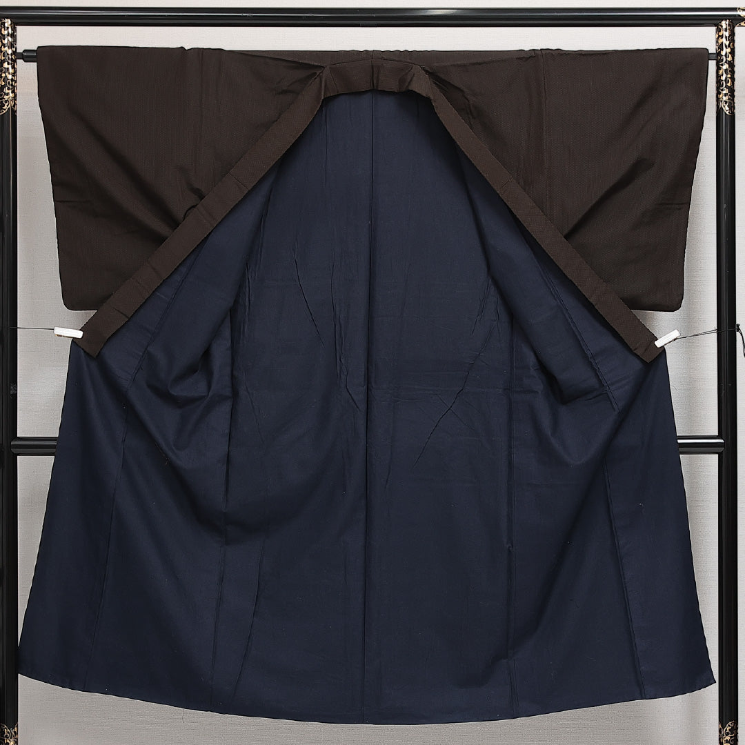 男着物 袷 身丈136cm 裄丈62cm 正絹 Sランク カジュアル 棒衿 Sサイズ 無地 茶系 RP 1224-13991