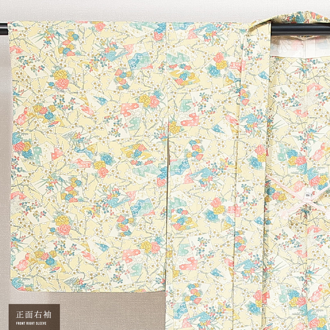 未使用品 羽織 袷 身丈82cm 裄丈62cm 正絹 Nランク カジュアル Sサイズ 紐あり しつけ糸 色紙 梅 クリーム系 RP 1232-14738