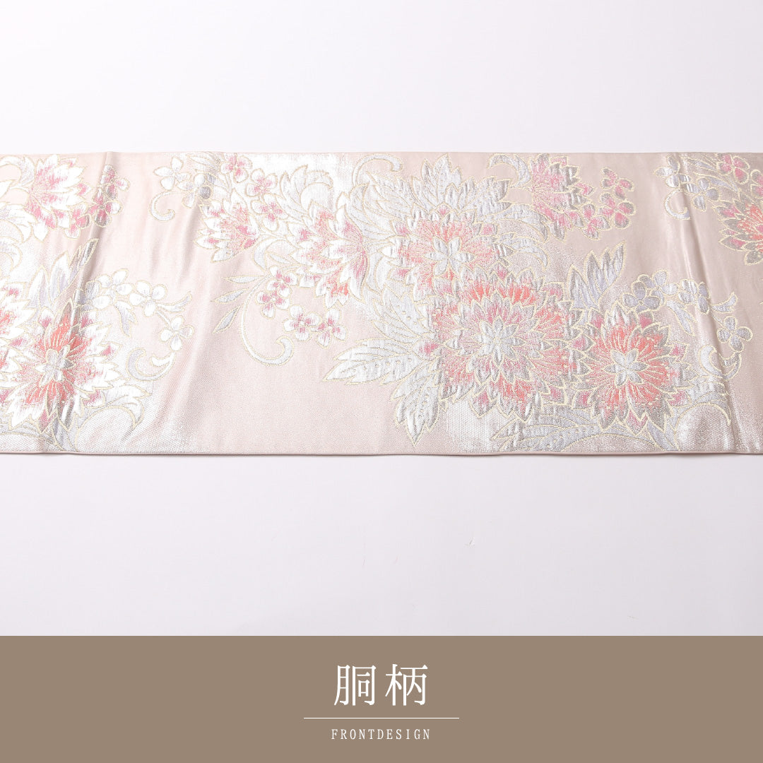 袋帯 帯丈428cm 正絹 六通 フォーマル 綴れ織 唐華 ピンク系 1243-01617