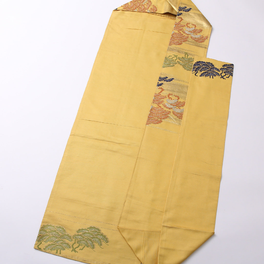 アンティーク 名古屋帯 六通 帯丈337cm Aランク 正絹 松 黄系 1224-02556
